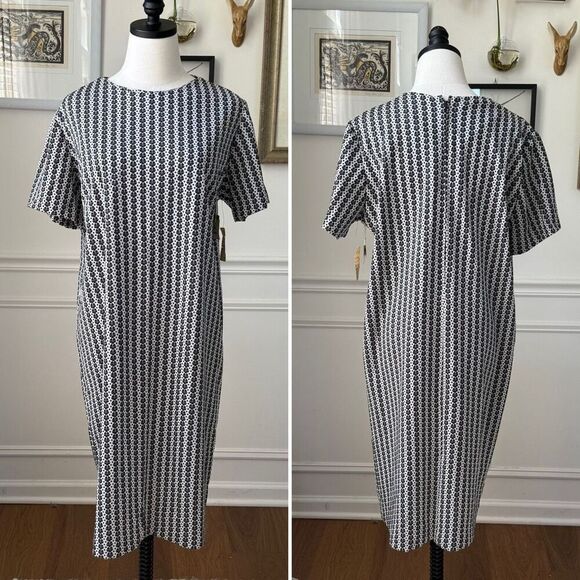 Vintage 60s 70s NWT NOS Sears Polyester Black White Print Shift Dress Shirt XL - Picture 1 of 6